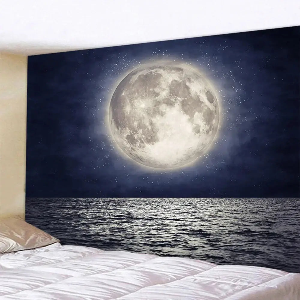 Celestial moon night sky beach tapestry bedroom wall decor