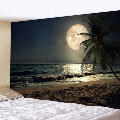 Celestial moon night sky beach tapestry bedroom wall decor