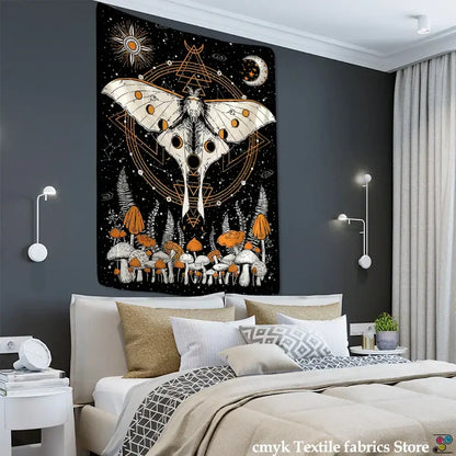 Celestial moth tapestry black & white bedroom wall decor