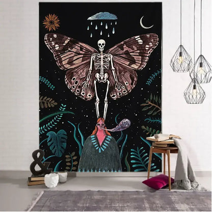 Celestial moth tapestry black & white bedroom wall decor