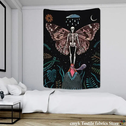 Celestial moth tapestry black & white bedroom wall decor