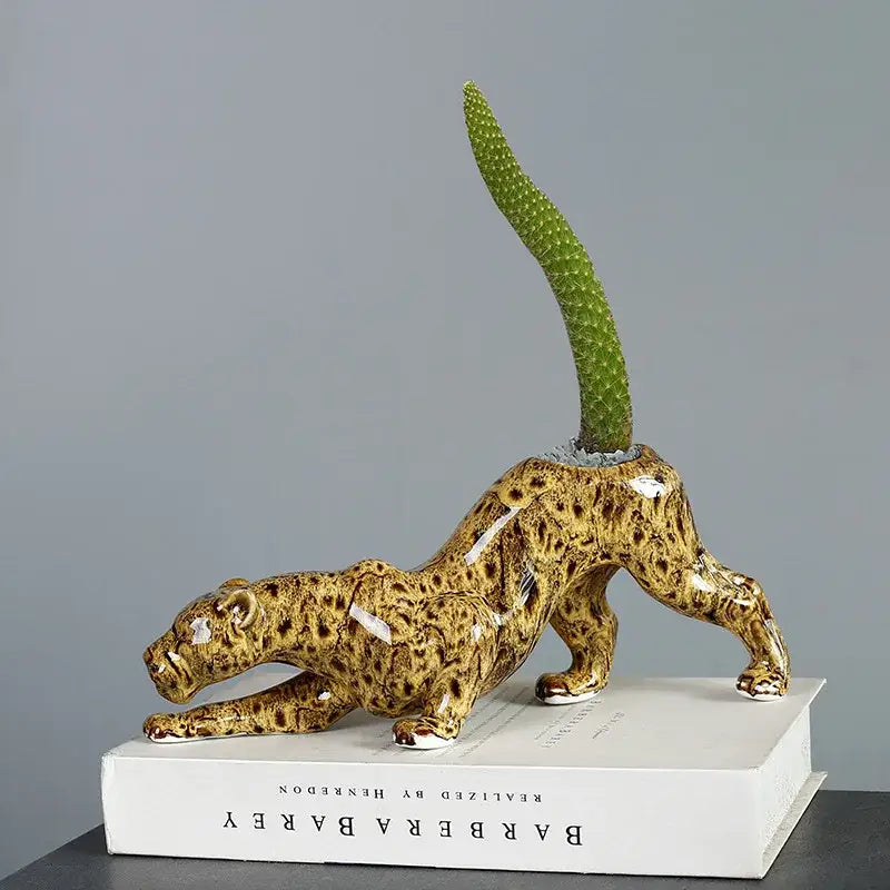 Ceramic animal flowerpot leopard garden plant decor