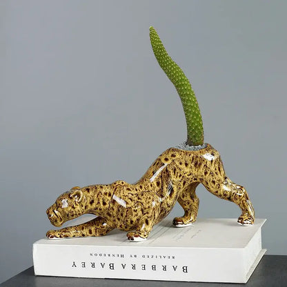 Ceramic animal flowerpot leopard garden plant decor