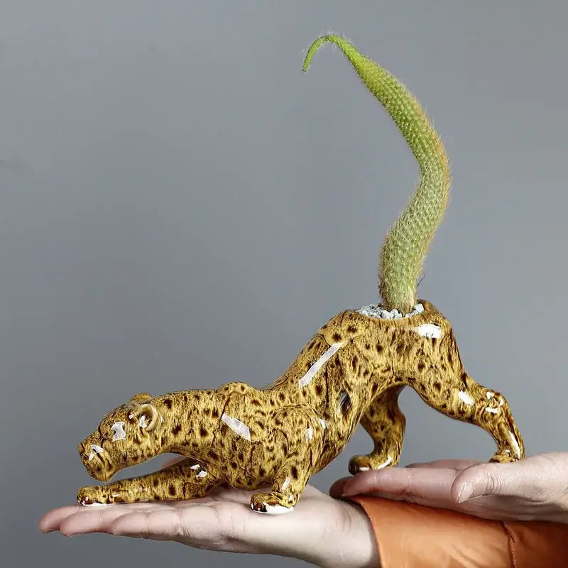 Ceramic animal flowerpot leopard garden plant decor