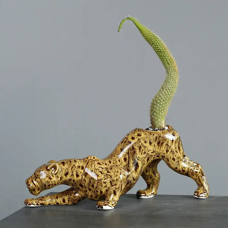 Ceramic animal flowerpot leopard garden plant decor