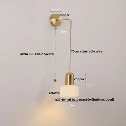 Ceramic art wall lamp gold adjustable reading light for bedroom
