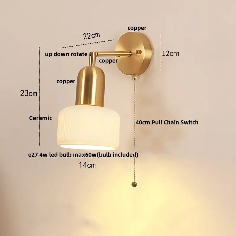 Ceramic art wall lamp gold adjustable reading light for bedroom