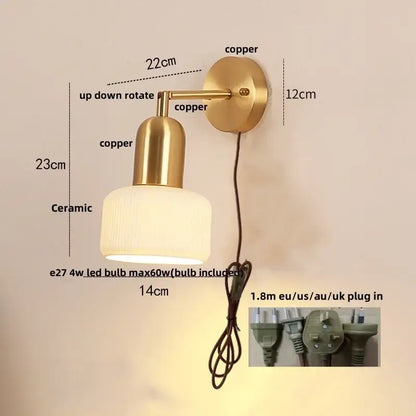 Ceramic art wall lamp gold adjustable reading light for bedroom
