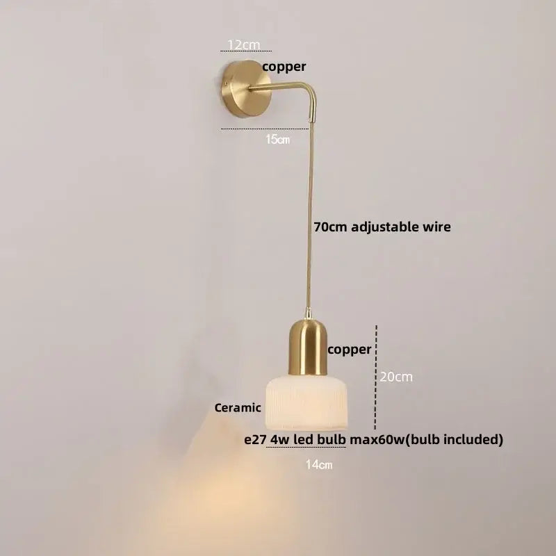 Ceramic art wall lamp gold adjustable reading light for bedroom