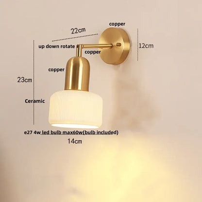 Ceramic art wall lamp gold adjustable reading light for bedroom