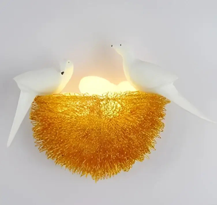 Ceramic bird and golden nest led wall lamp bedroom sconce