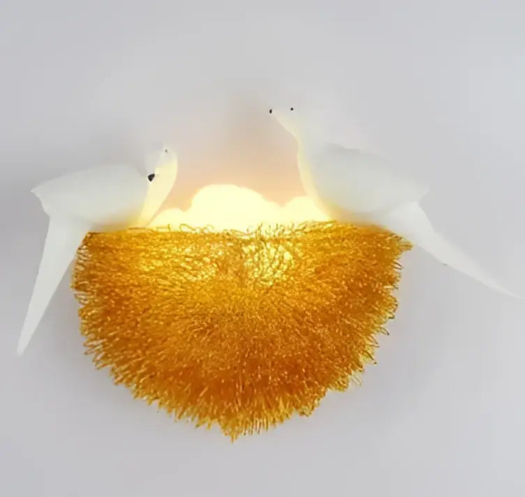 Ceramic bird and golden nest led wall lamp bedroom sconce