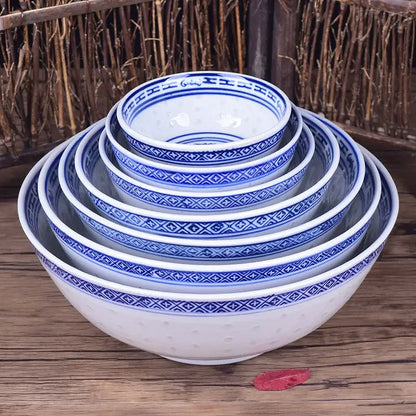 Ceramic dragon print nested bowls set blue & white dining room dishes