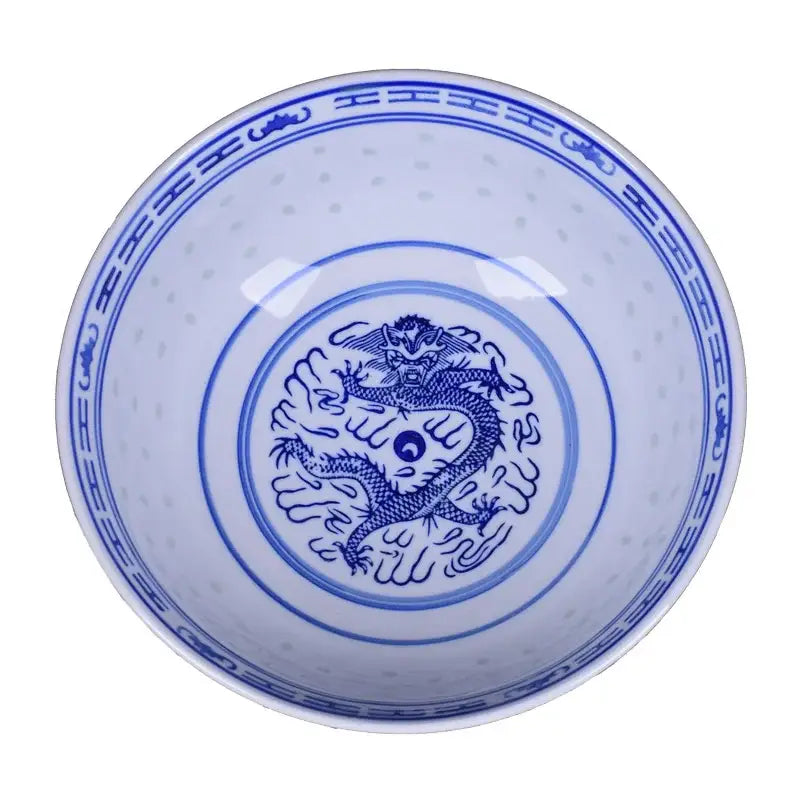 Ceramic dragon print nested bowls set blue & white dining room dishes