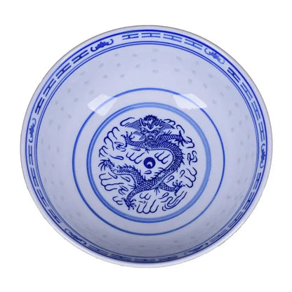 Ceramic dragon print nested bowls set blue & white dining room dishes