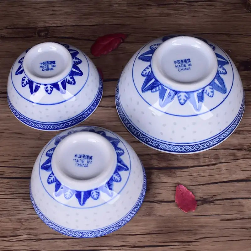 Ceramic dragon print nested bowls set blue & white dining room dishes