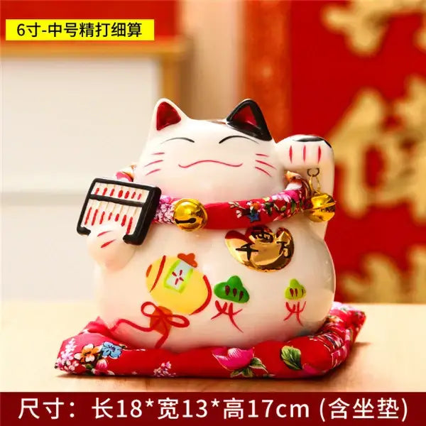 Ceramic maneki neko piggy bank floral white living room decor