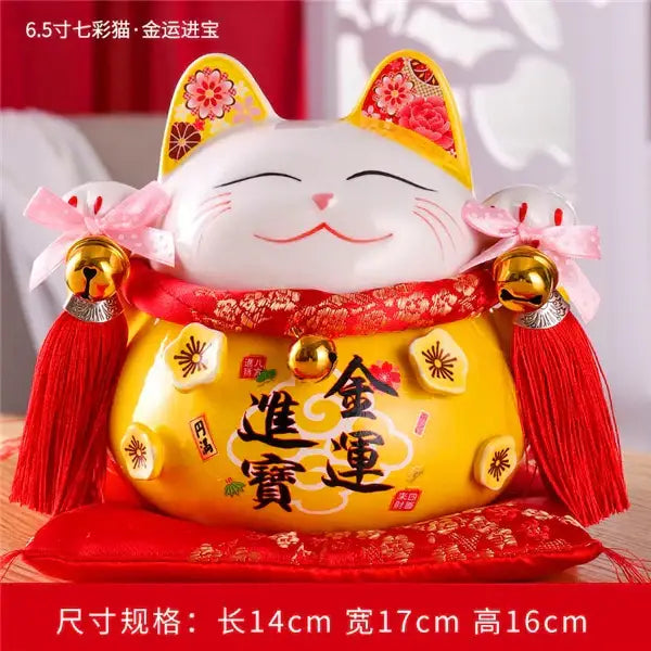 Ceramic maneki neko piggy bank floral white living room decor
