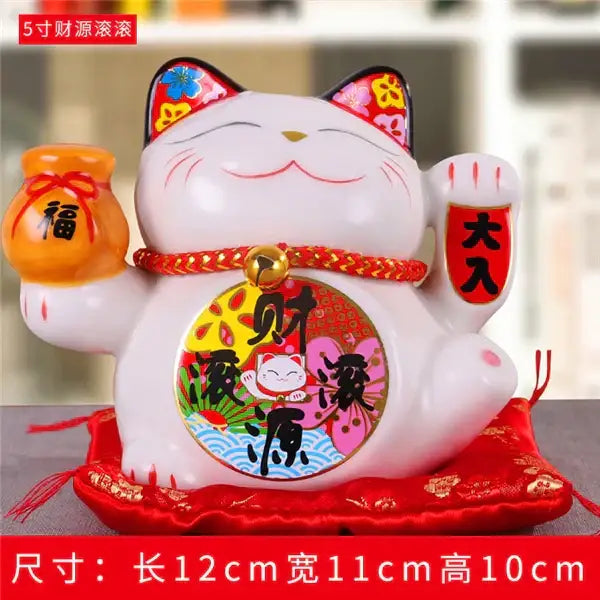 Ceramic maneki neko piggy bank floral white living room decor