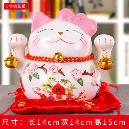 Ceramic maneki neko piggy bank floral white living room decor