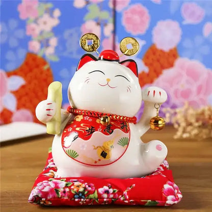 Ceramic maneki neko piggy bank floral white living room decor
