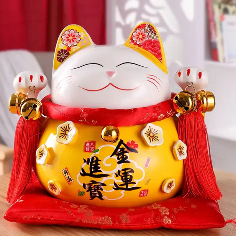 Ceramic maneki neko piggy bank floral white living room decor