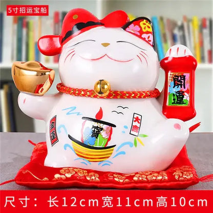 Ceramic maneki neko piggy bank floral white living room decor
