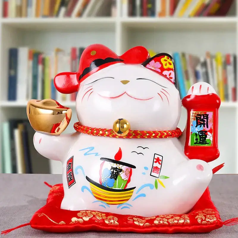 Ceramic maneki neko piggy bank floral white living room decor