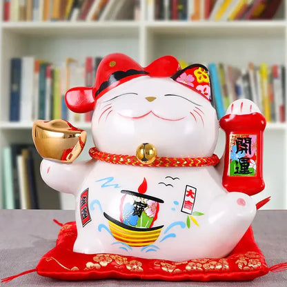 Ceramic maneki neko piggy bank floral white living room decor