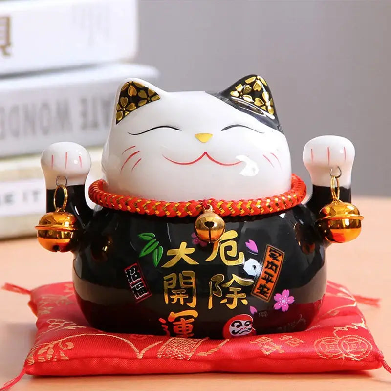 Ceramic maneki neko piggy bank floral white living room decor