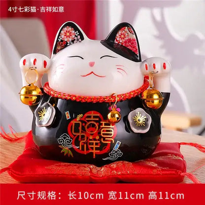 Ceramic maneki neko piggy bank floral white living room decor