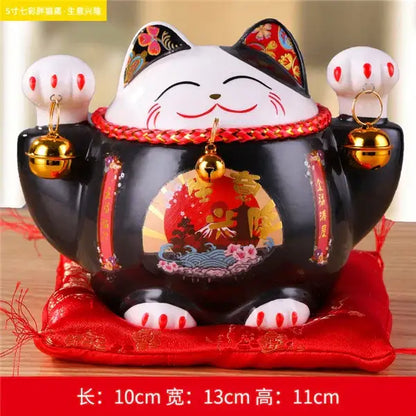 Ceramic maneki neko piggy bank floral white living room decor