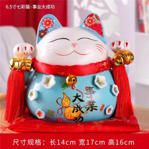 Ceramic maneki neko piggy bank floral white living room decor