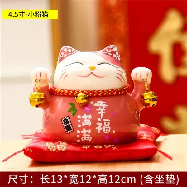 Ceramic maneki neko piggy bank floral white living room decor