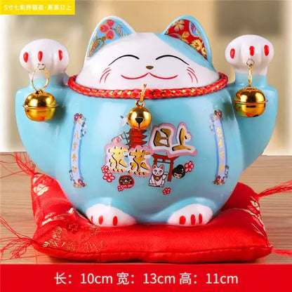 Ceramic maneki neko piggy bank floral white living room decor