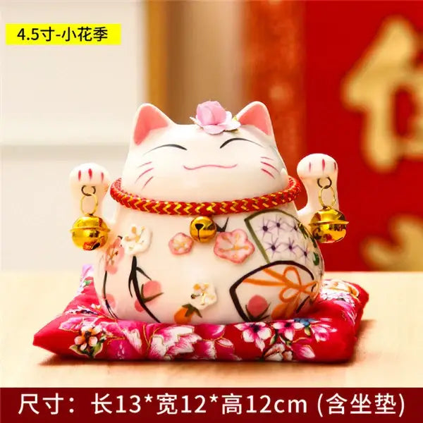 Ceramic maneki neko piggy bank floral white living room decor