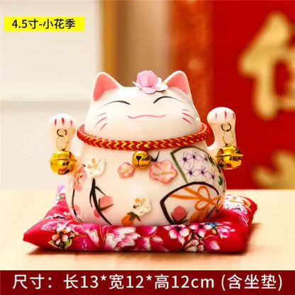 Ceramic maneki neko piggy bank floral white living room decor