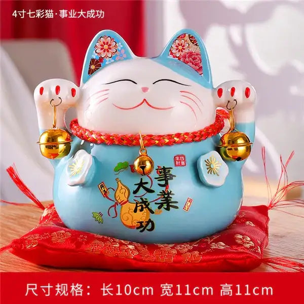Ceramic maneki neko piggy bank floral white living room decor