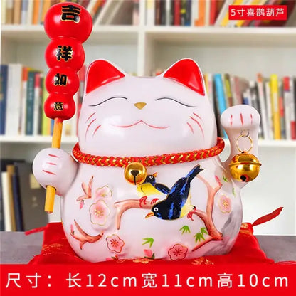 Ceramic maneki neko piggy bank floral white living room decor