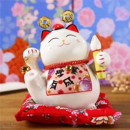 Ceramic maneki neko piggy bank floral white living room decor