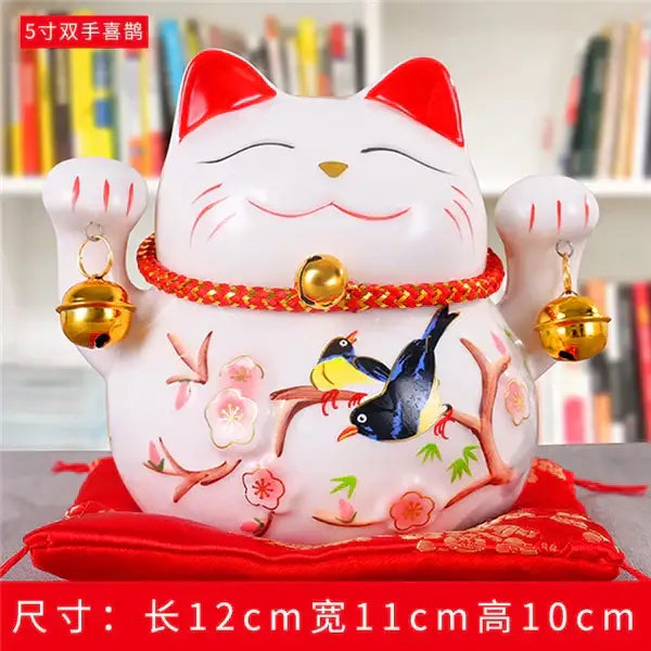 Ceramic maneki neko piggy bank floral white living room decor
