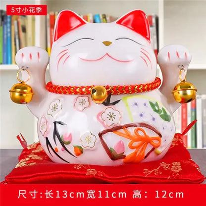 Ceramic maneki neko piggy bank floral white living room decor