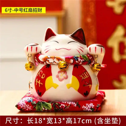 Ceramic maneki neko piggy bank floral white living room decor