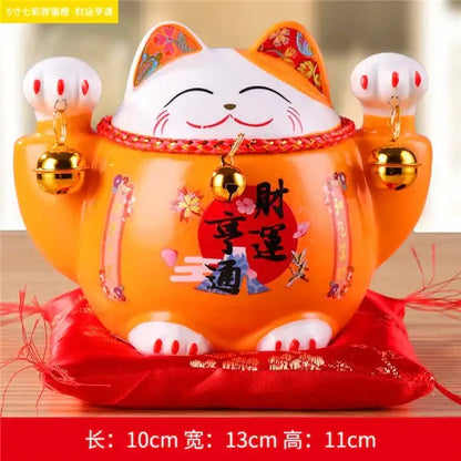 Ceramic maneki neko piggy bank floral white living room decor