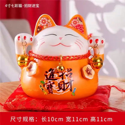 Ceramic maneki neko piggy bank floral white living room decor