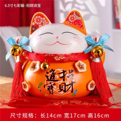 Ceramic maneki neko piggy bank floral white living room decor