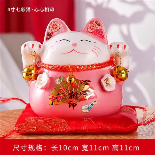 Ceramic maneki neko piggy bank floral white living room decor