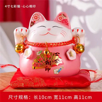 Ceramic maneki neko piggy bank floral white living room decor