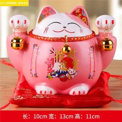 Ceramic maneki neko piggy bank floral white living room decor