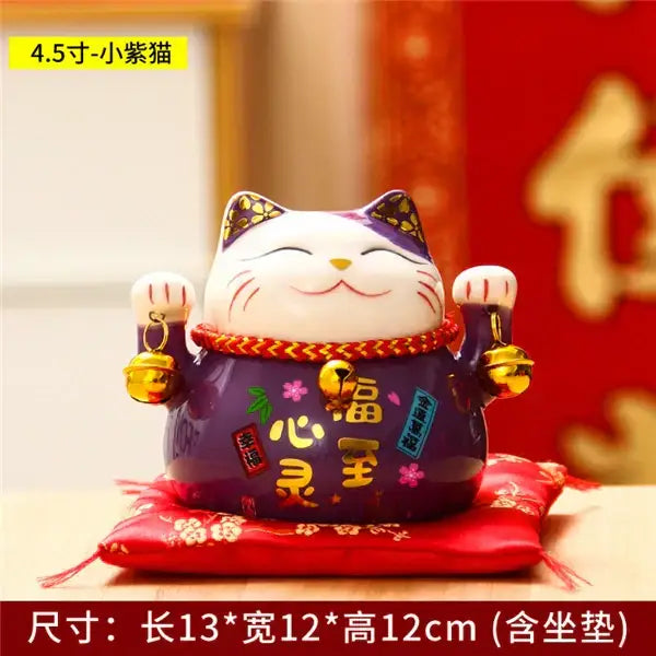 Ceramic maneki neko piggy bank floral white living room decor